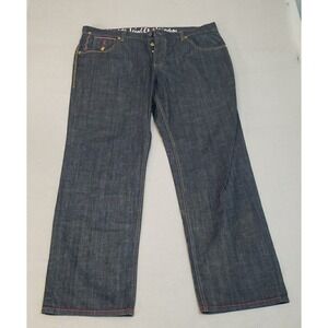 Parish Jeans 42x32 Y2K Dark Blue Mens Button Fly Wide Legs Street Wear‎ Hip Hop